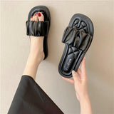 Women Open Toe Sandals Flats Summer Plus Size Slippers Fashion Pleated Sandals