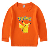 Children Pokemon Pikachu Hoodie Spring and Autumn Pikachu Bottoming Shirt Boys and Girls T-shirt