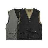 Men Sweater Vest Mechanical Style Multi-Pocket Workwear Vest Coat Men's Loose Sleeveless Vest Vest