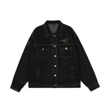 Men Denim Coat Jean Jackets Letter Embroidered Denim Jacket Men's Loose Lapels Jacket Autumn Vintage Denim Jacket