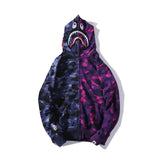 Shark Print Bape Hoodie Shark Head Blue Purple Patchwork Assorted Colors Hooded Zipper Sweatshirt Fashionable Jacket