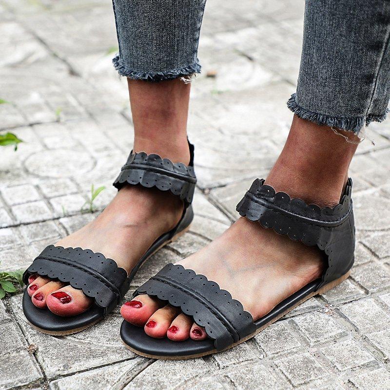 Women Open Toe Sandals Flats Plus Size Slippers Flat Vintage Lace Peep Toe Sandals