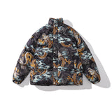 Mens Fall Outfits Cotton-Padded Coat Winter Leopard Print Color Matching Couple Bread Coat Cotton-Padded Casual Coat