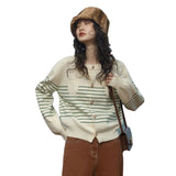 Preppy Aesthetic Sweater Vintage Striped Sweater Coat Women Autumn and Winter