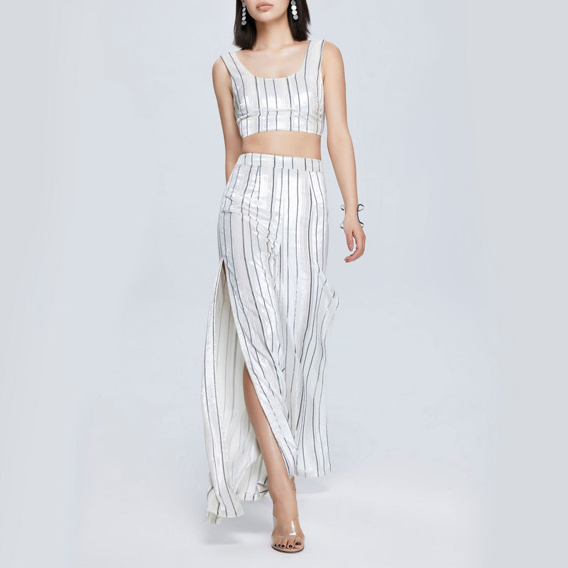 Women Spring Dress Fall High Waist Velvet Suit Split Sleeveless Vest Two-Piece Set