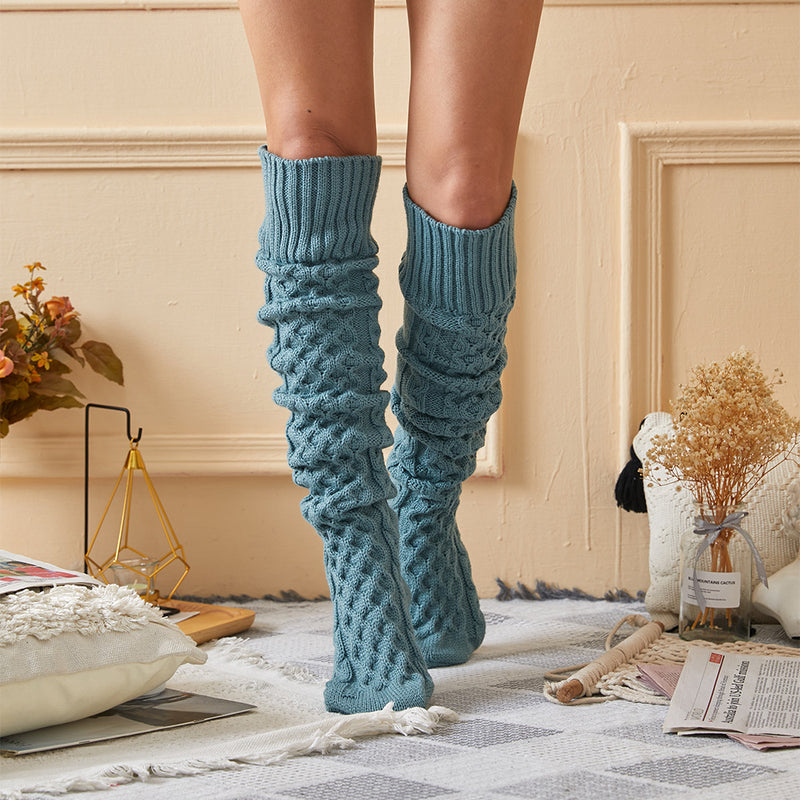 Winter Chunky Cable Thick Knit Thigh High Socks Long Stockings Boot Autumn Winter Knitted Socks Overknee Long Boot Bunching Socks