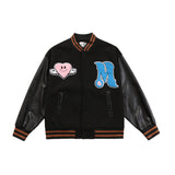 White Varsity Jacket Blackair Fall Winter Coat Street Angel Towel Embroidery Pu Sleeve Men's Baseball Jacket