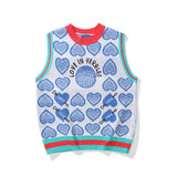 Men Sweater Vest Love Jacquard Color Matching Sweater Waistcoat Men's Loose round Neck Sleeveless Sweater Vest