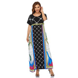 Muslim Women Stylish Kashibo Abaya Muslim Ladies Long Gown Islamic Clothing Jilbab Jalabiya Summer Short Sleeve Printed Robe