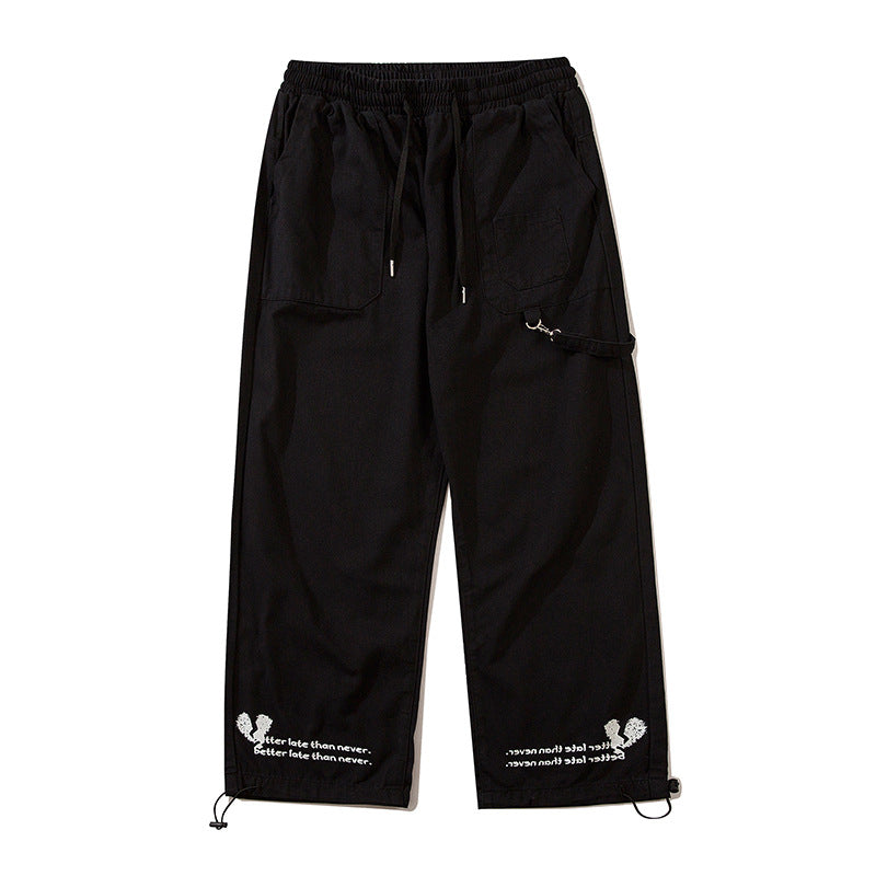Man Fall Outfits Cargo Pants Dark High Street Love Ribbon Tooling Casual Long Pants Men and Women