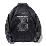Denim Varsity Jacket Autumn and Winter Bear Patterned Denim Jacket Men's Retro Outerwear Couple Jacket