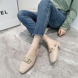 Finn Chain Pointed Toe Mule Man Toe Cap Semi Slipper PVC Plastic Imitation Leather Women's Shoes