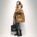 Women Winter Coats Puffer Jacket down Coat Glossy down Jacket Women's Mid-Length Loose Hooded Coat