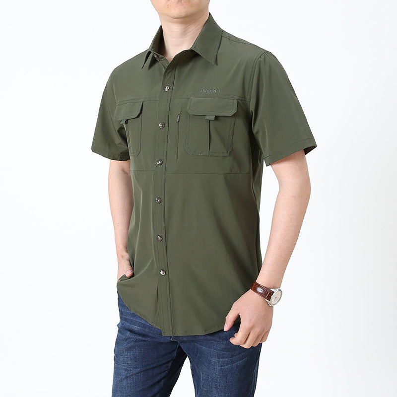 Men's Habit Shirts Spring Men's Solid Color Short Sleeve Slim Lapel Casual Men