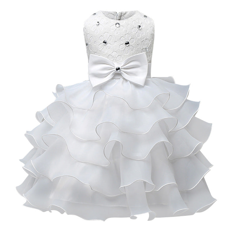 Toddler Girls Sequin Gown Dress Children Shirt Lace Girl Dress Inserted Beads Bow Princess Dress