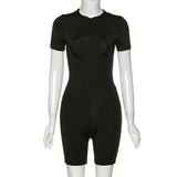 Summer Women's Solid Color Zipper Slim Fit Hip Lifting Sport Jumpsuit
