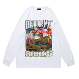 Mens Fall Outfits Vintage Printed Oversize Long Sleeve Bottoming Shirt Top T-shirt for Men