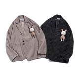 Men's Casual Suit Man Blzer Doll Pendant Vertical Stripes Blazer Men Loose Lapels Casual Small Suit