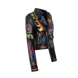 Punk Rock Jacket Motorcycle Leather Coat for Women Graffiti Printing