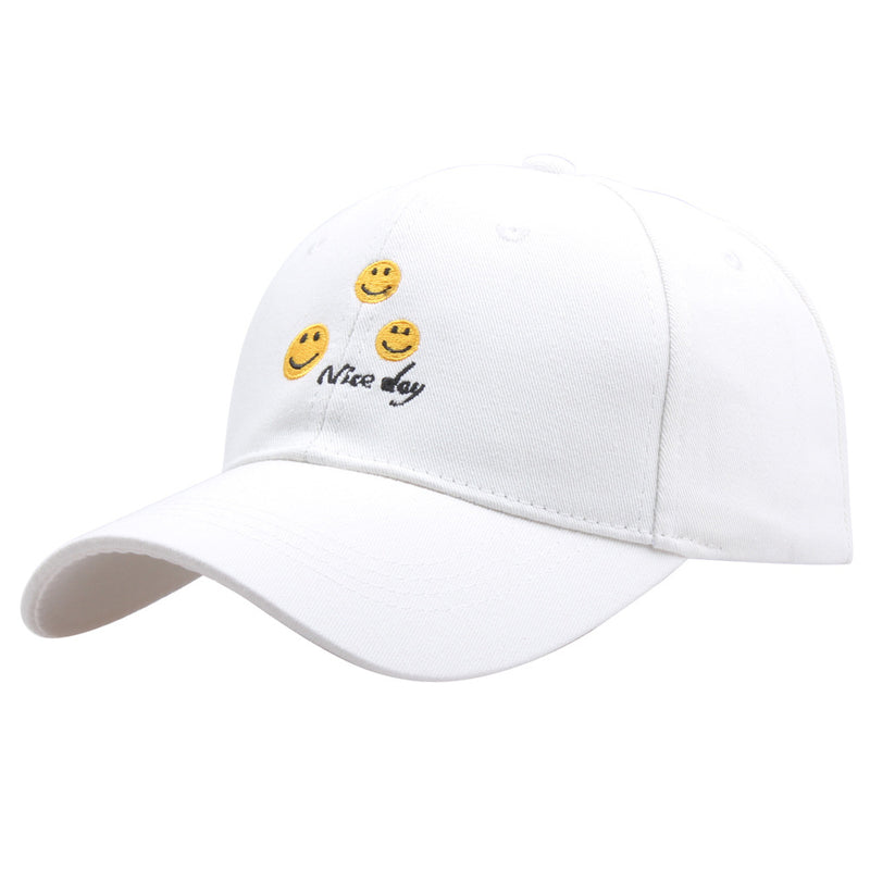 Smiley Face Cap Hat New Spring/Summer Korean Smiley Embroidered Sun Protection Baseball Cap Cute Hat Sun Hat for Male and Female Students