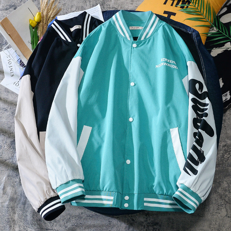 Jock Jacket Harajuku Style College Couple Jacket Spring and Autumn Men's and Women's Stand Collar Baseball Uniform Coat
