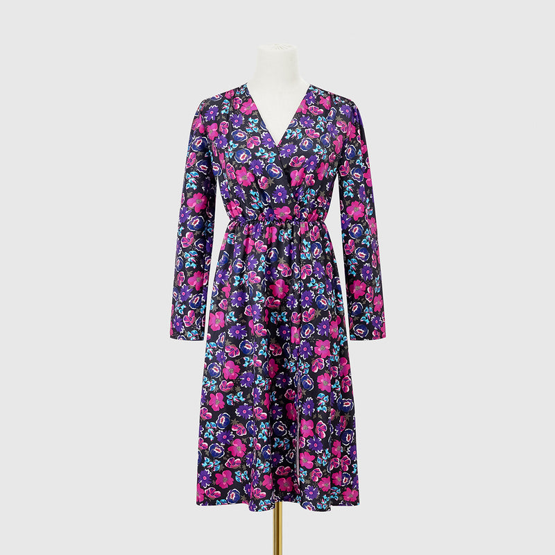 Nina Parker Graffiti Dress Fashionable Pattern Elastic Waist Long Sleeve Dress