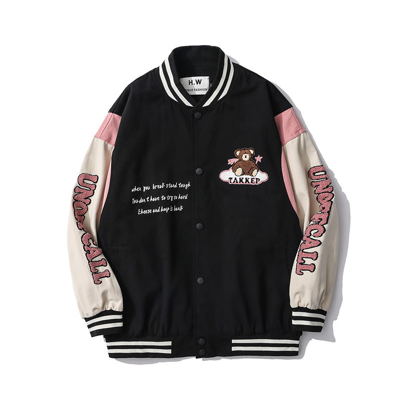 The Bears Varsity Jacket Cartoon Embroidered Jacket Baseball Uniform Spring and Autumn  Contrast Color I Jacket
