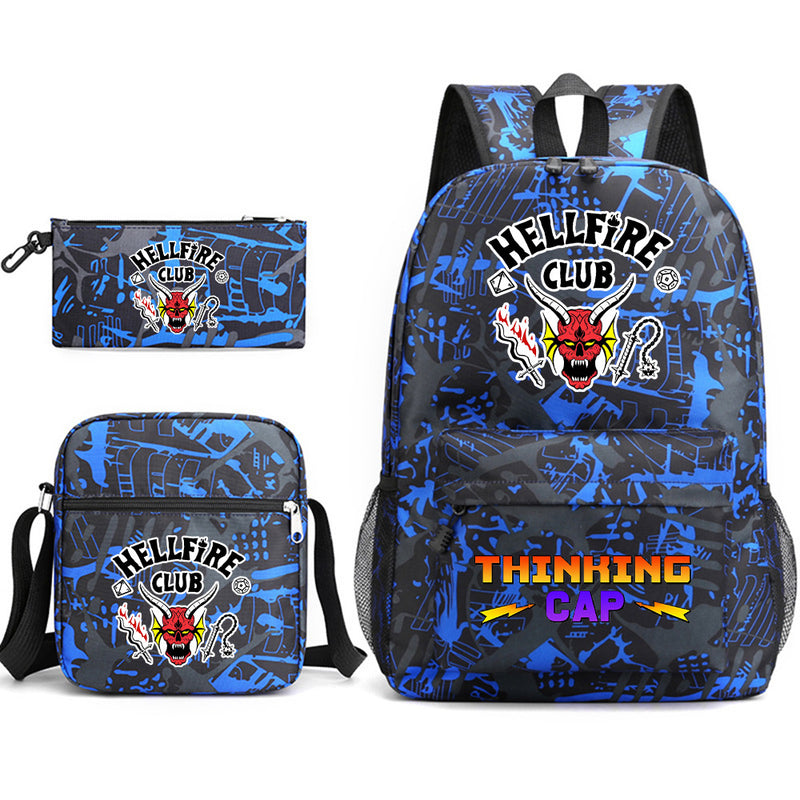 Stranger Things Hellfire Club Backpack Schoolbag Backpack Three-Piece Canvas Bag Crossbody Bag