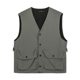 Men Sweater Vest Mechanical Style Multi-Pocket Workwear Vest Coat Men's Loose Sleeveless Vest Vest
