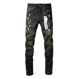 Purple Brand Jeans Hole Black Paint Printing Jeans