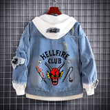 Stranger Things Hellfire Club Coat Denim Hooded Sweatshirt Stranger Things Fake Two Pieces Loose Denim Jacket