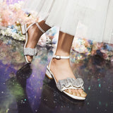 Flat Dress Sandals Summer Low Heel Square Toe Buckle Sandals for Women