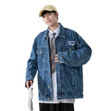 Denim Varsity Jacket Autumn and Winter Washed Denim Jacket Men's All-Match Loose Labeling Student Jacket