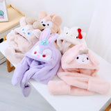 My Melody Hat Cute Cartoon Hat Scarf Gloves One-Piece Sleeve Cap StellaLou Children Autumn and Winter Plush All-in-One Warm Keeping Suit Kulomi