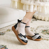 Flat Dress Sandals Spring Retro Round Head Thick Bottom Bow Buckle Sandals for Women