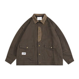 Varsity Jacket Vintage Autumn Coat Campus Three-Dimensional Pocket Retro Loose-Fitting Workwear Jacket Men