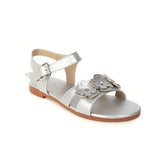 Flat Dress Sandals Summer Plus Size Buckle Strap Flower Cutout Sandals