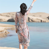 Emery Rose Dresses Vintage Court Style Printed Waist-Controlled Long Dress Chiffon Floral Dress