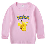 Children Pokemon Pikachu Hoodie Spring and Autumn Pikachu Bottoming Shirt Boys and Girls T-shirt