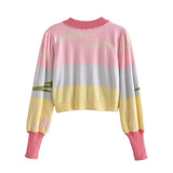 Women Fall Outfits Autumn Colorized Sweater Cardigan Single-Breasted Short Top