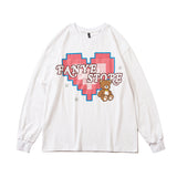 Mens Fall Outfits Long-Sleeved T-shirt Men's Heart Printing Top Loose Clothes