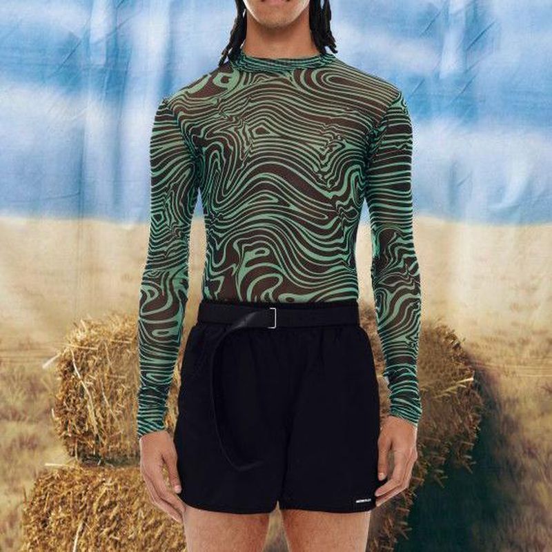 Rave Outfits Men Long Sleeve Shirt Tight Sexy Men's Undershirt Transparent Top