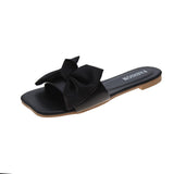 Women Open Toe Sandals Flats Summer Fashion Silk Bow Square Toe Flip Flops Women's Shoes