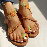 Women Open Toe Sands Flats Flat Flower Summer Plus Size Beach Shoes