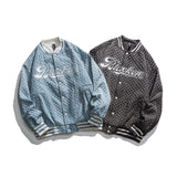 Baby Blue Varsity Jacket Autumn Baseball Uniform Letter Embroidered Striped Top for Men