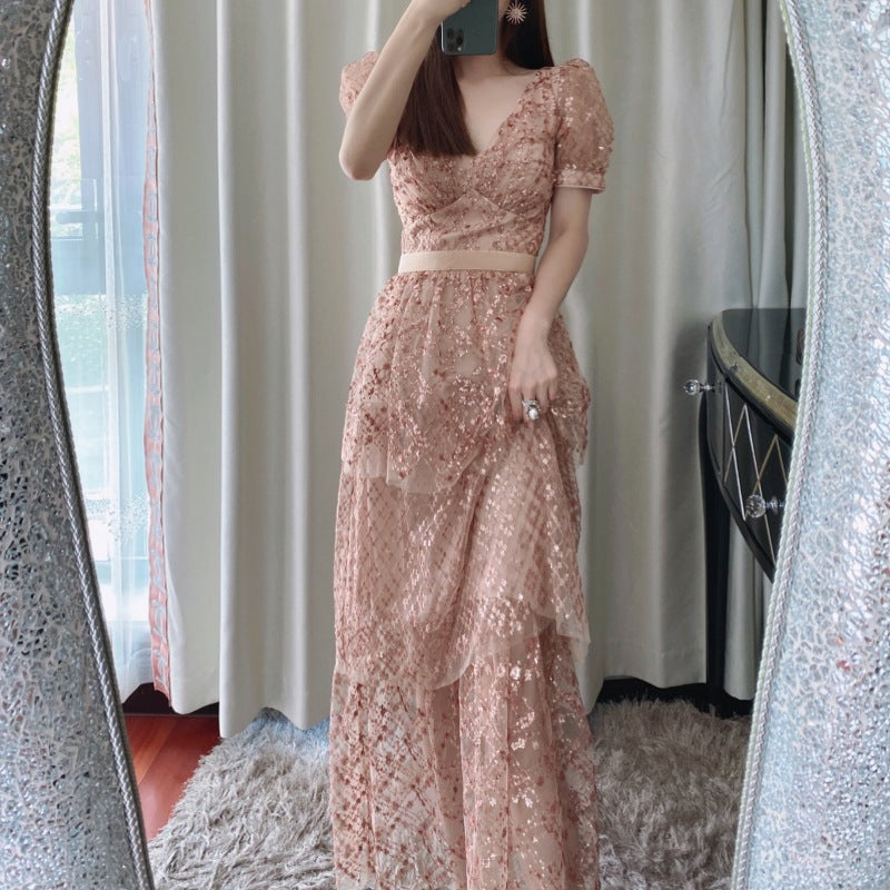Daisy Buchanan Dress Women's Mesh Sequin Embroider Dress