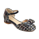 Flat Dress Sandals Spring and Summer Low Heel Buckle Bow Sandals for Women