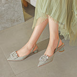 Nude Strappy Block Heels Satin round Heel High Heels
