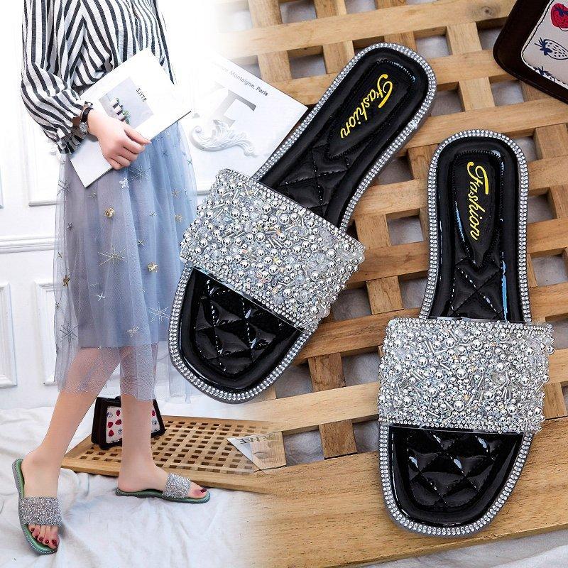 Women Open Toe Sands Flats Summer Fashion Pearl Slippers
