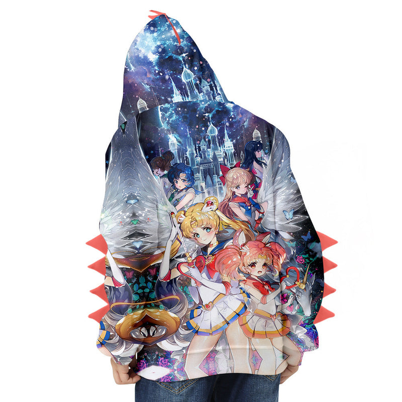 Sailor Moon 3D Children Casual Cartoon Dinosaur Sweatshirt Suit 2 Piece Suit